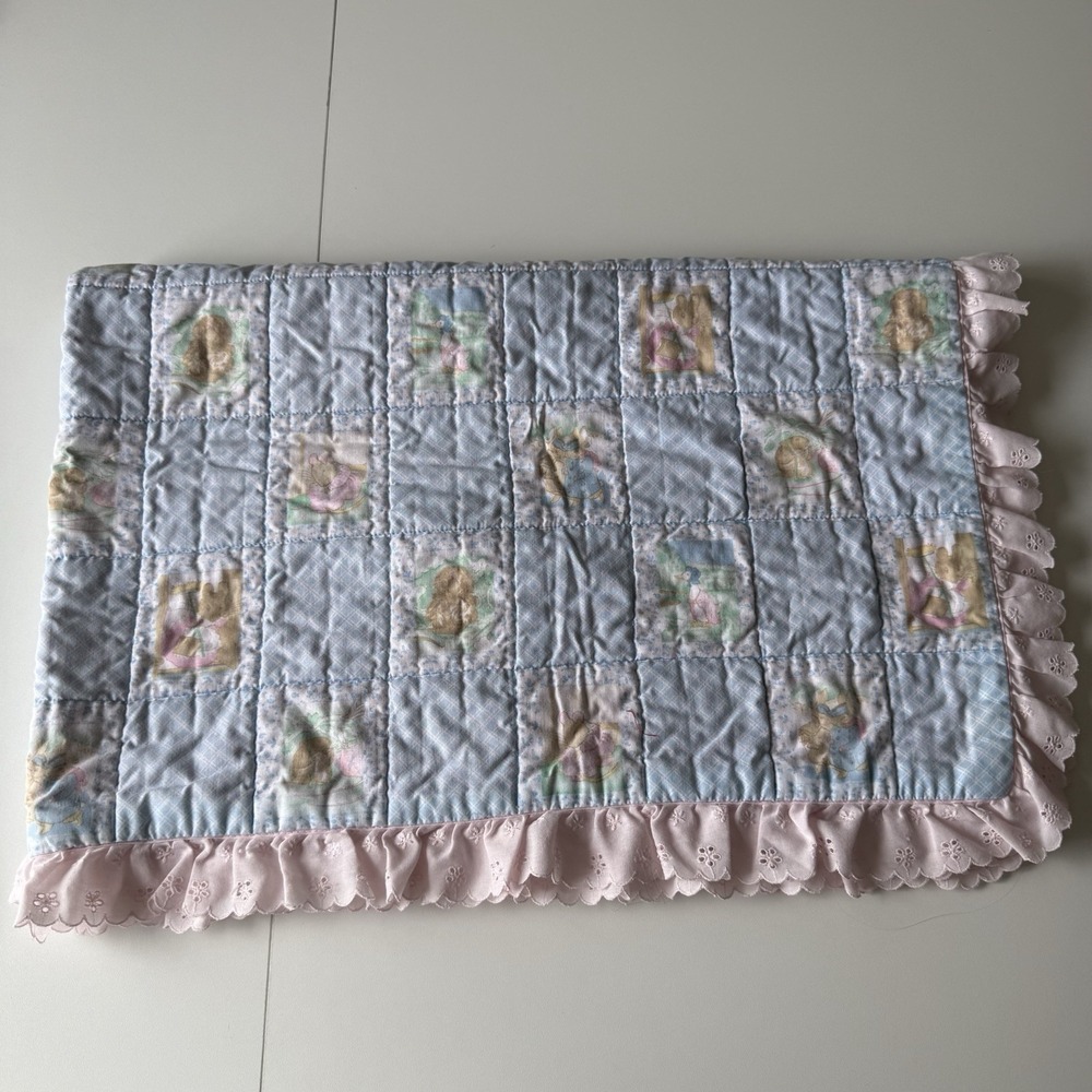 Handmade Cottage Core Baby Quilt Nursery Blanket Geese Rabbits Ducks VTG‎ 29x43